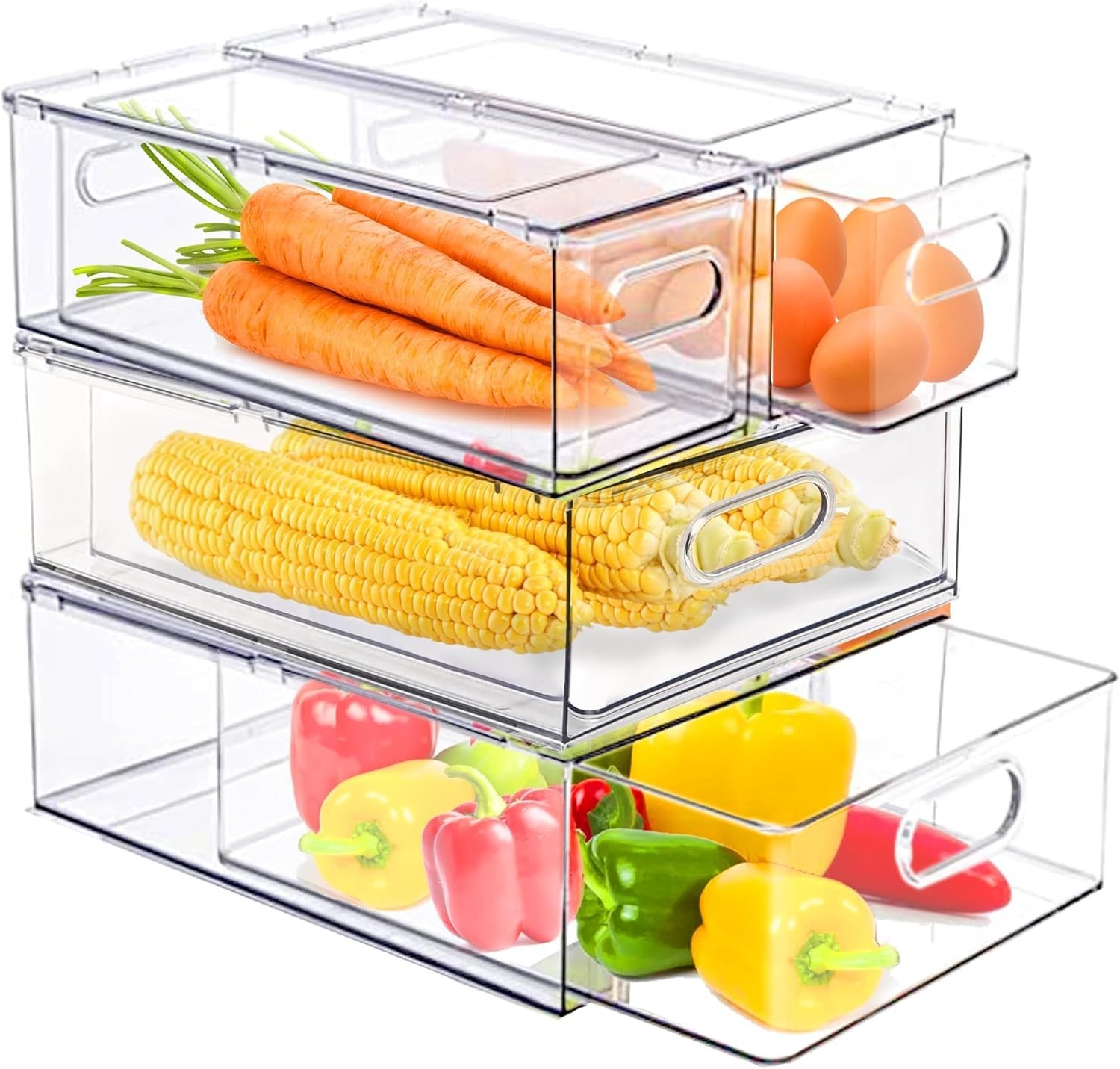 Stackable Clear Storage Drawer W/ 3 Dividers Pantry Shelf Fridge Organizer Fruit