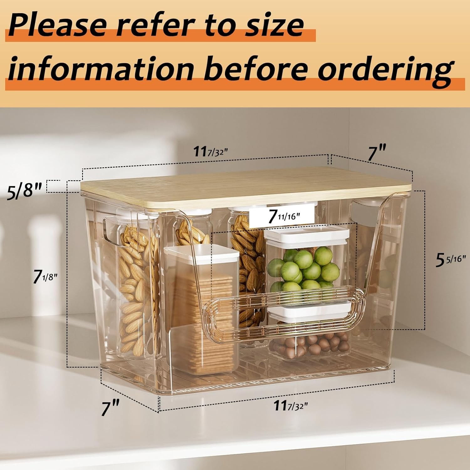 Clear Acrylic Pantry Organizers 4pk, Stackable, Bamboo Lid, Kitchen Solution