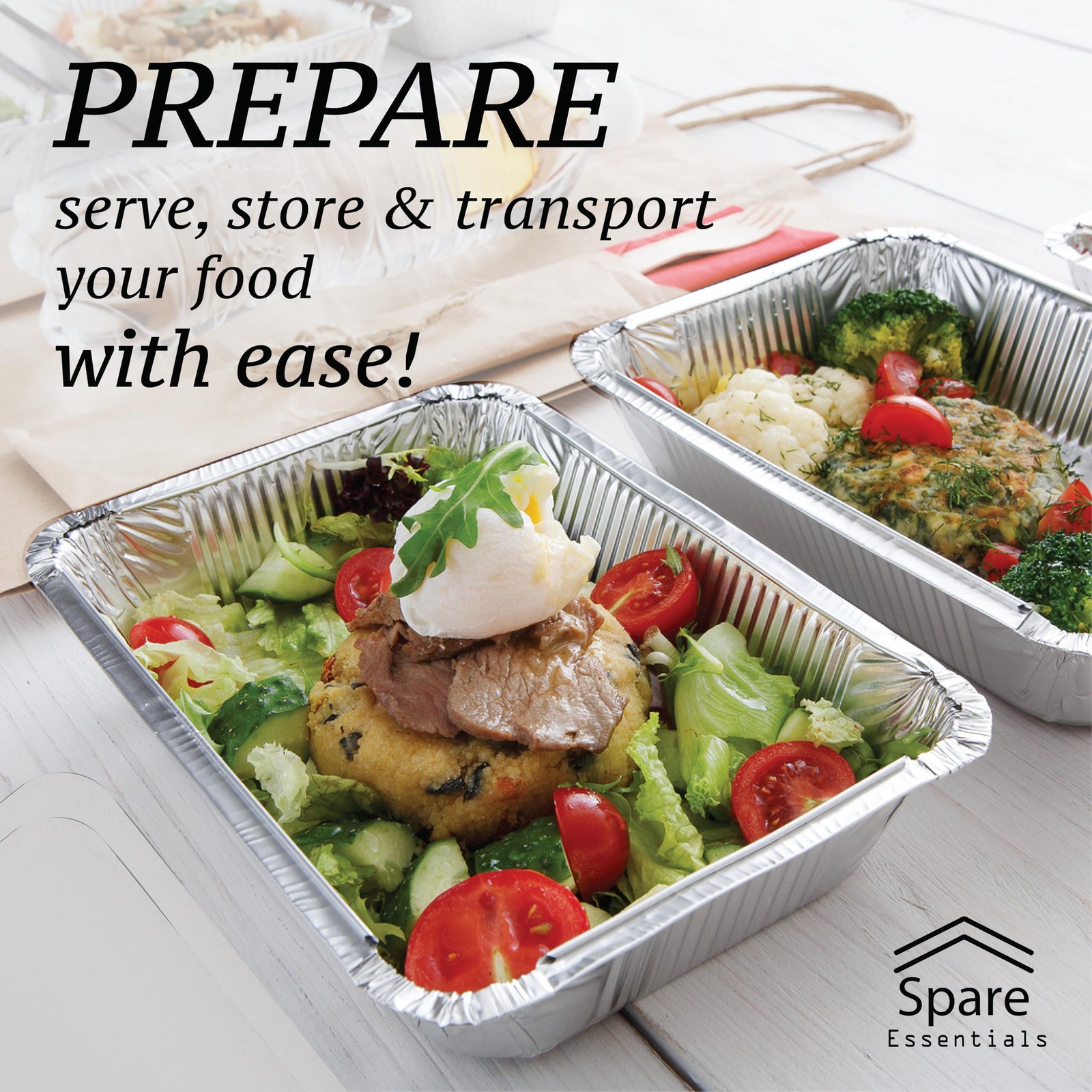 Spare Essentials 55 Pack – 2.25 LB To Go Aluminum Containers with Lids – Heat