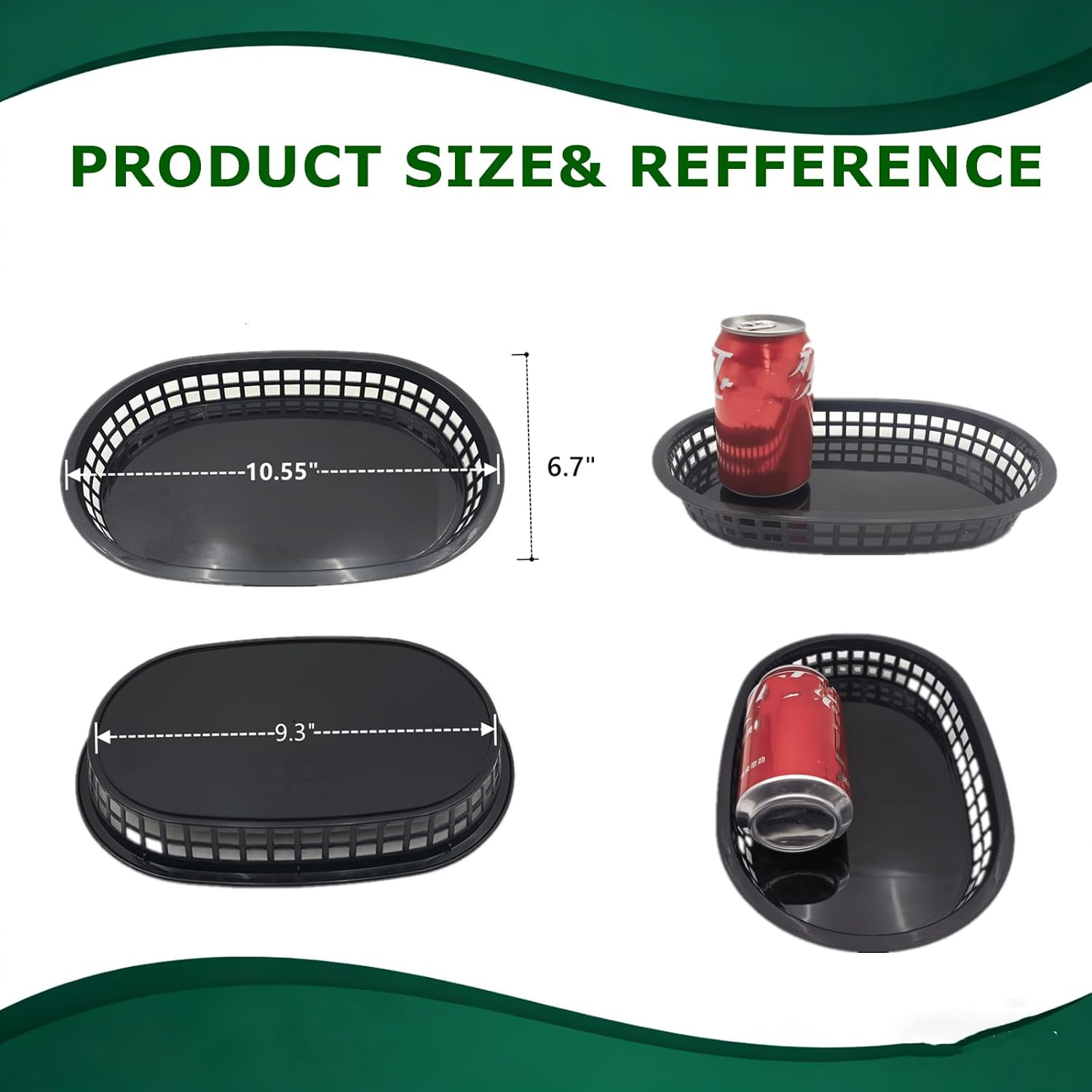 40 Pack Reusable Fast Food Baskets, 10.5×7 Inch Black Plastic Trays