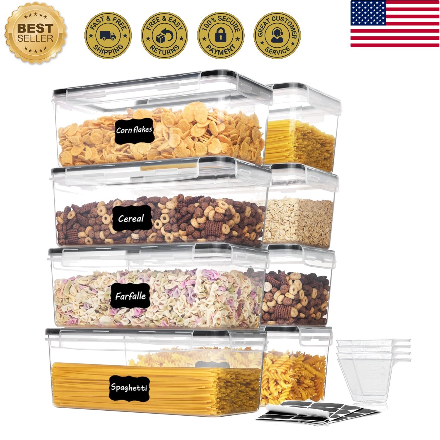 BPA-Free 8PCS Airtight Containers – Versatile 3.2L Storage for All Dry Foods