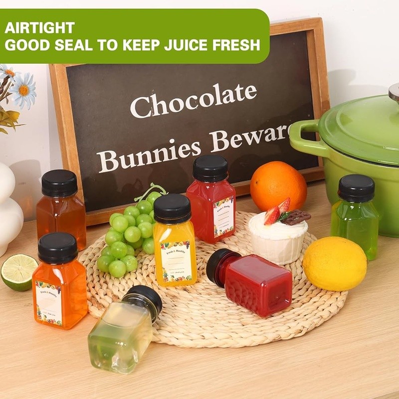 Plastic Juice Bottles W/ Caps Funnels Brushes Labels Home Outdoor Use Durable US