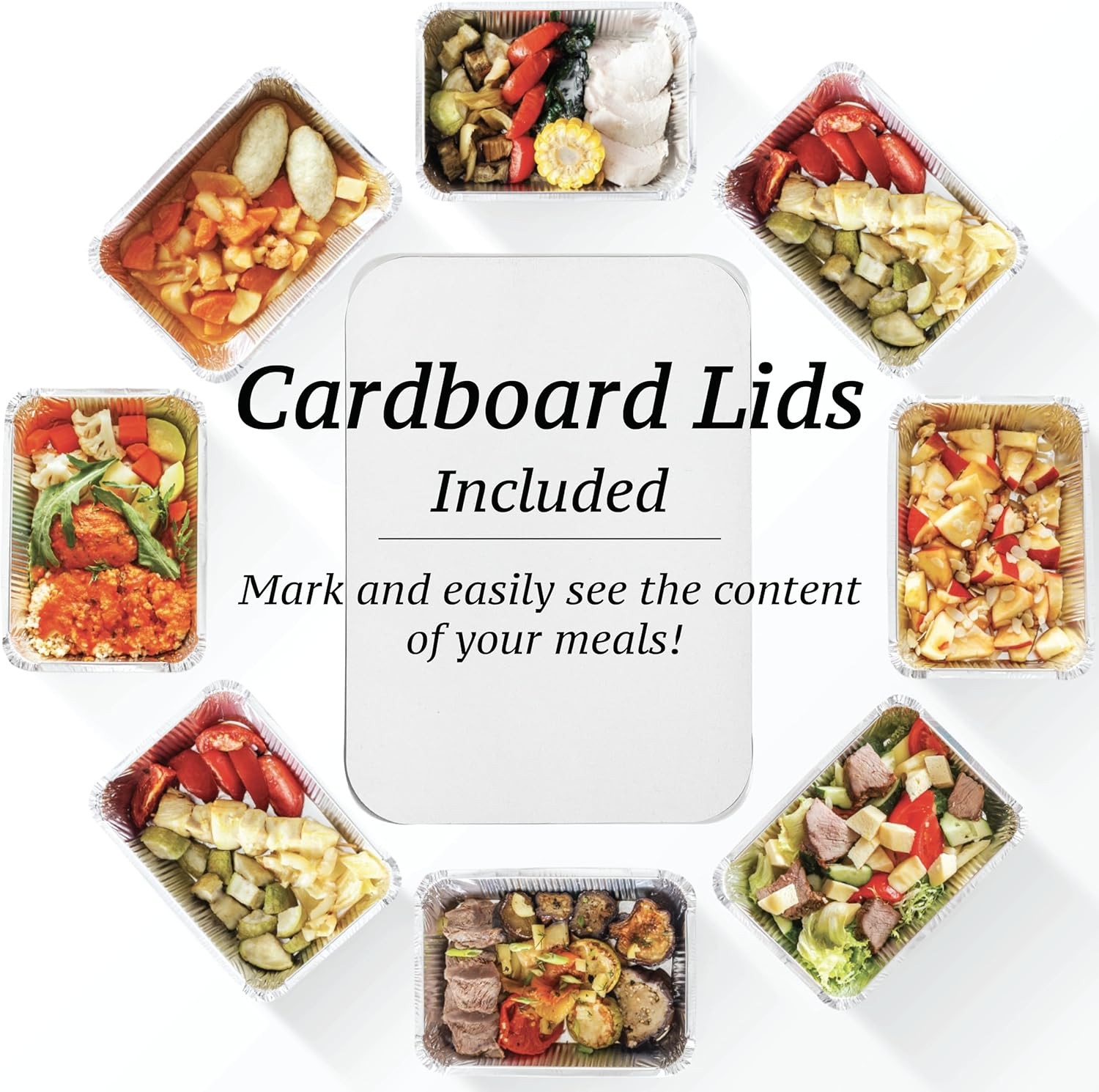 55 Pack – 2.25 LB to Go Aluminum Containers with Lids – Heat Proof Foil Tins for