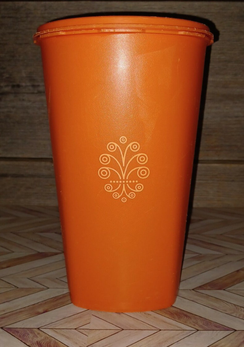 Vintage Large Orange Tupperware Canister Storage Container With Lid 1222-6