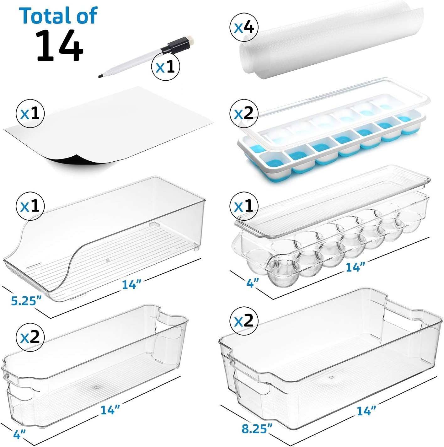 Fridge Organizer – 14 Piece Refrigerator Organizer Bins – Stackable Freezer O…