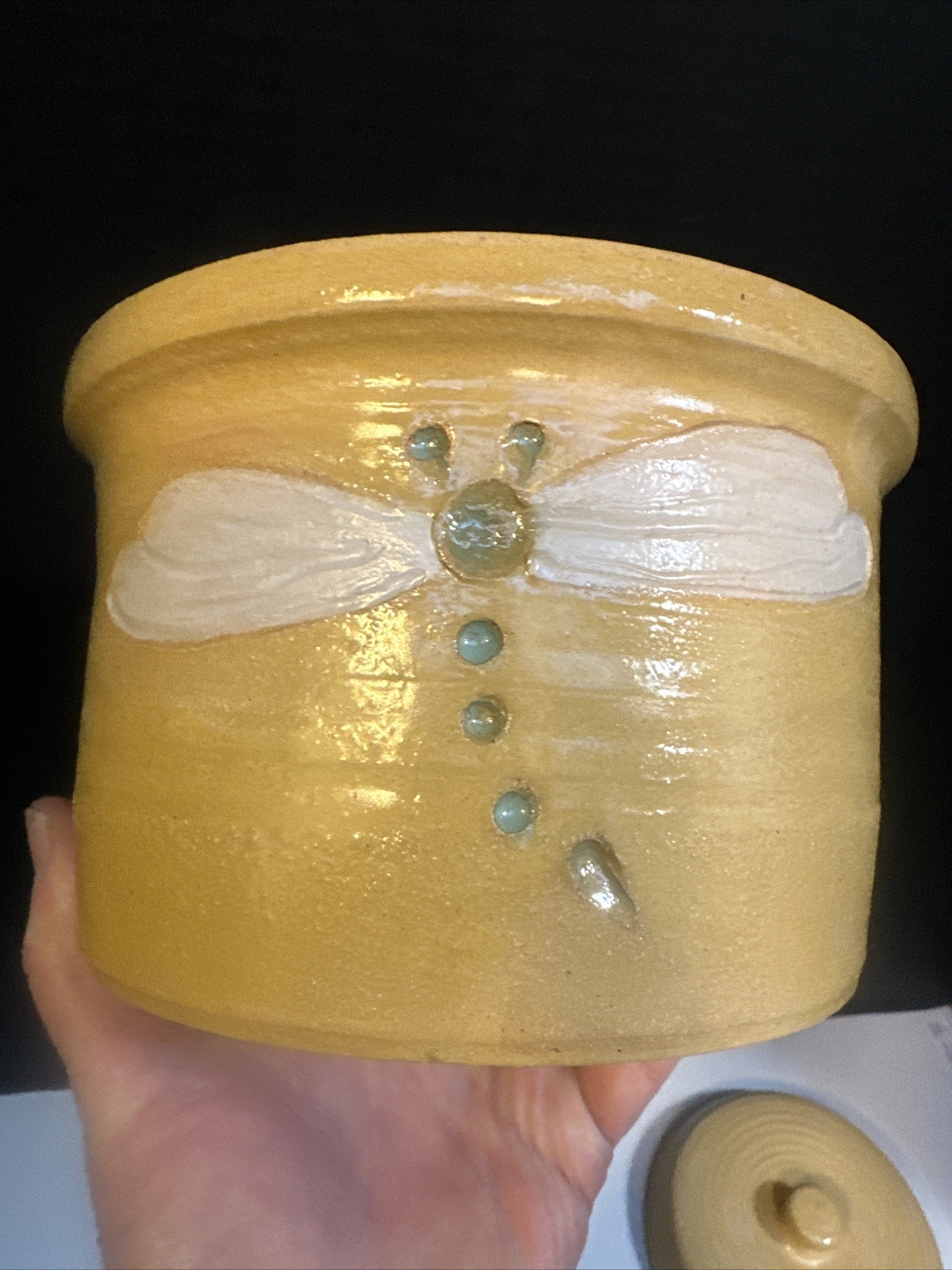 Studio Art Pottery Stoneware Covered Casserole Dish With Lid Dragonfly Signed