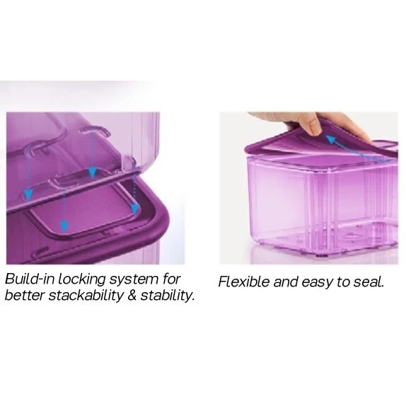 Tupperware Purple Fresh N Clear Clearmate Large 1.6L 2.5L Food Containers Set