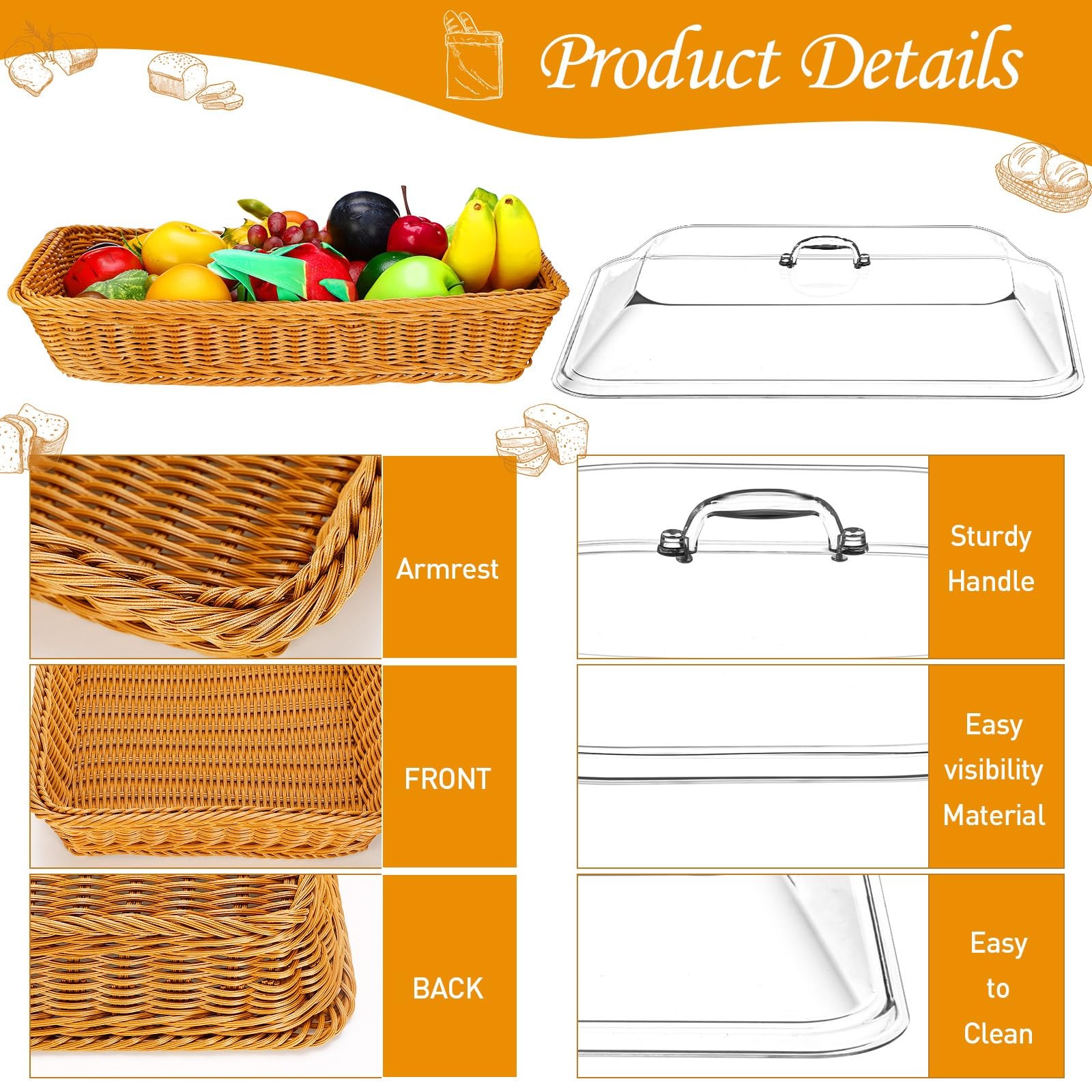 2 Pack Wicker Large Bread Basket with Acrylic Lid Housewarming Gift Woven Rec…