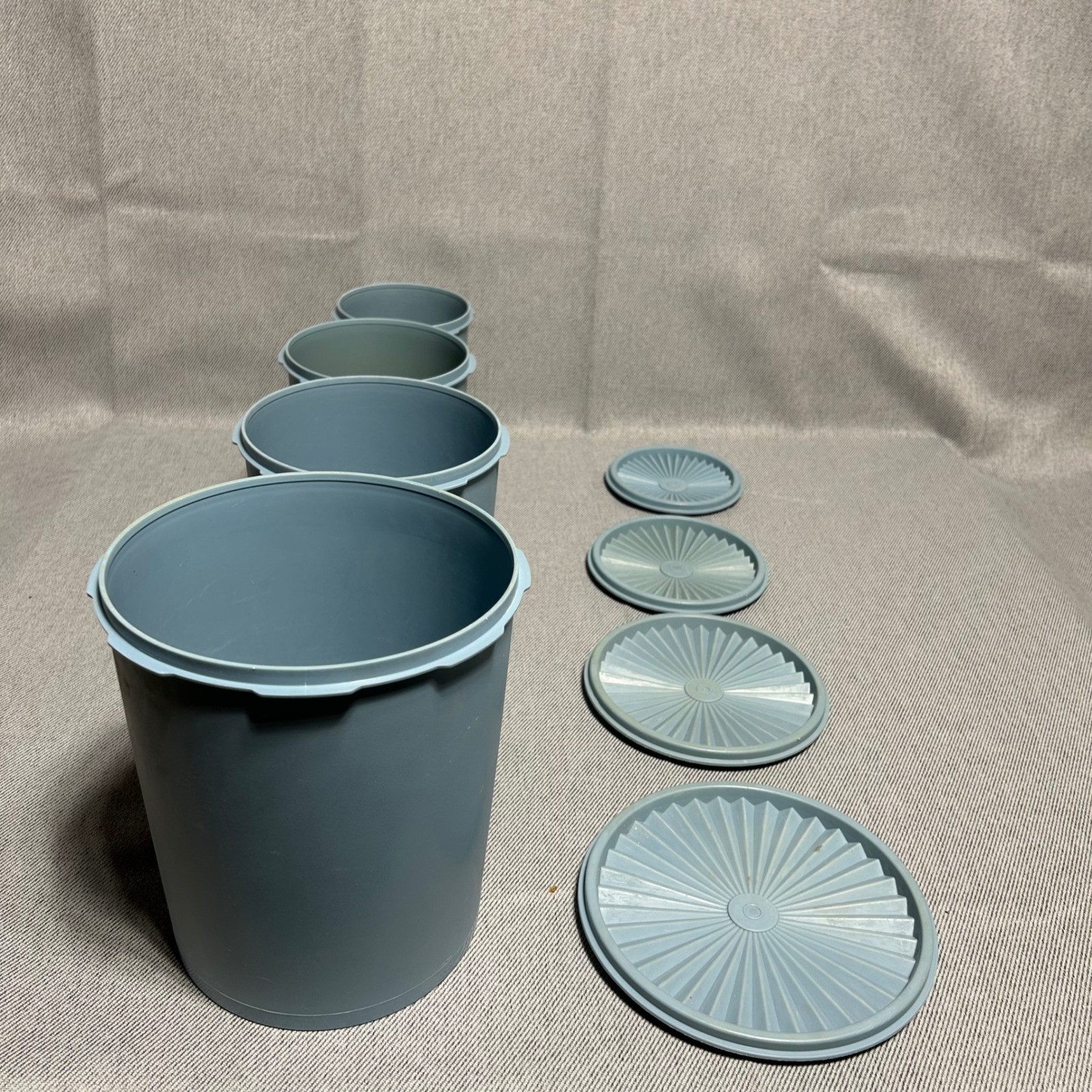 Tupperware 4 Piece Servalier Nesting Canister Set with Lids Blue Vintage Storage