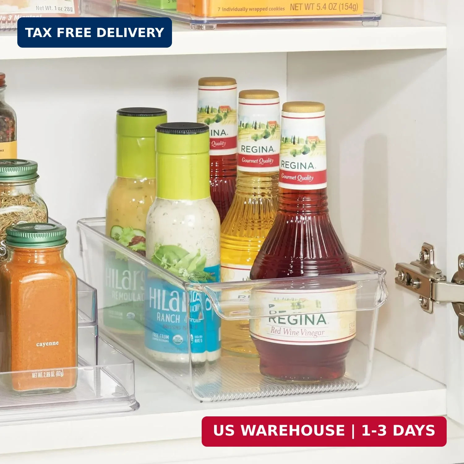 iDesign Fridge Storage Bin with Handle, Set of 4, Clear | Fridge Tray for Meats