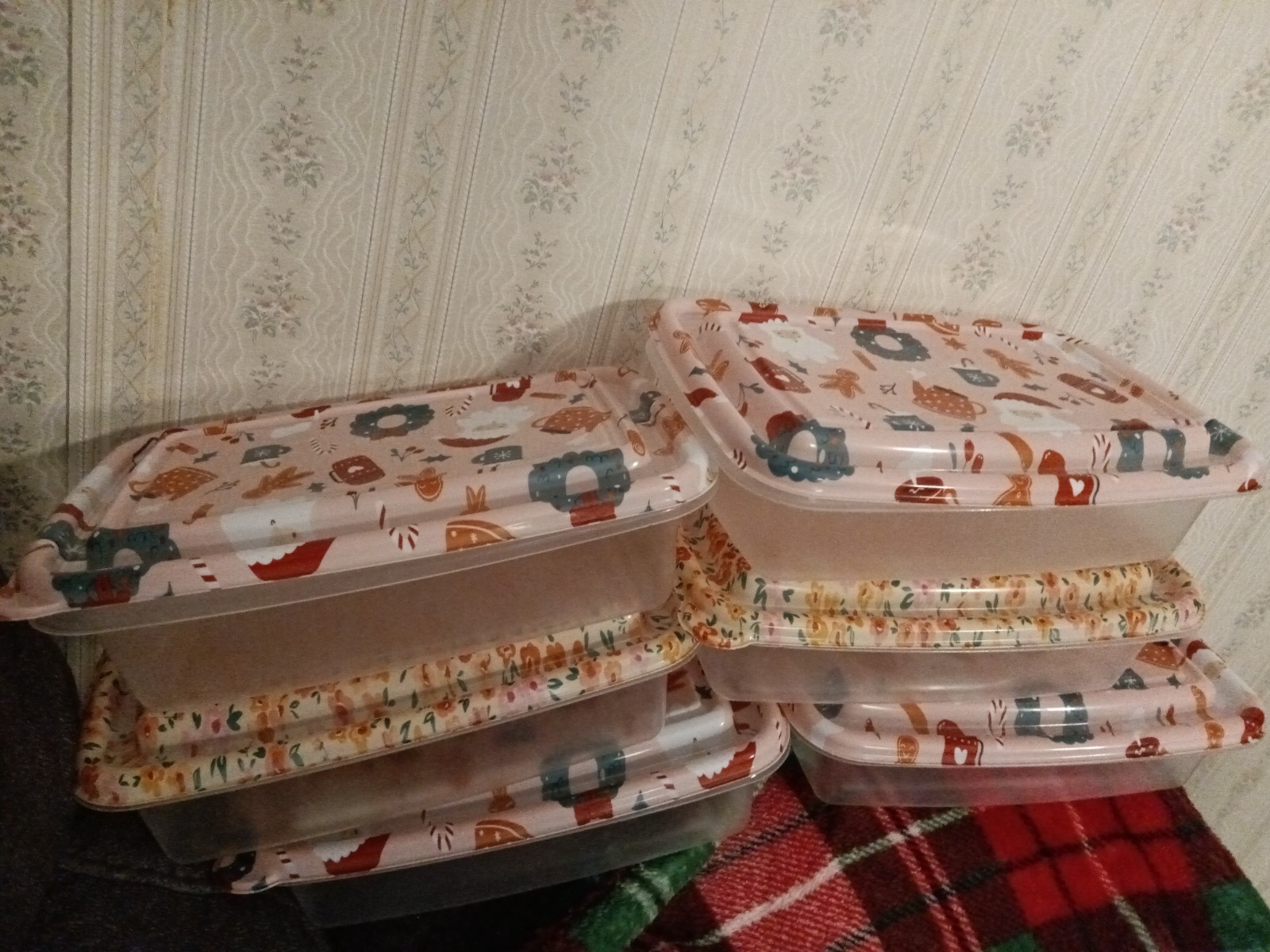 🌼Spring Flowers-x2 and 🧑‍🎄Santa’s Kitchen-x4 Plastic Storage Containers 1.0 L