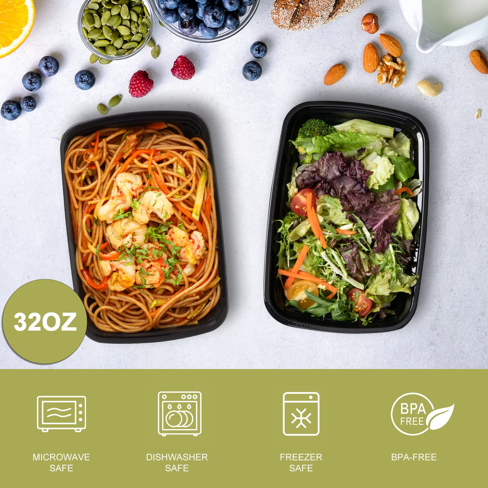 50 Pack- Meal Prep Containers 32oz, Plastic Food Prep Containers Reusable, Le…
