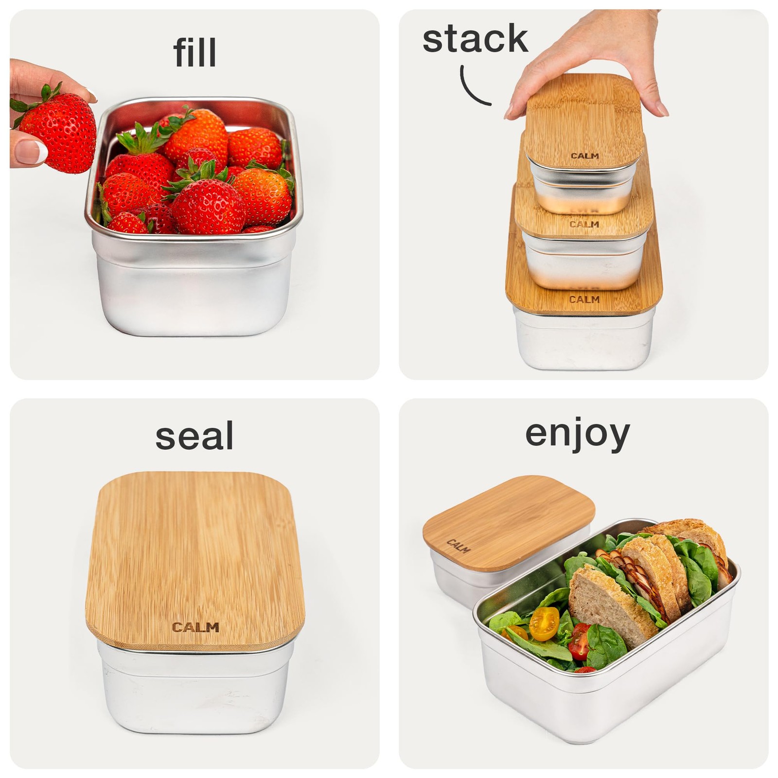 Stainless Steel Food Containers with Bamboo Cutting Board Lids | Set of 3 Reu…
