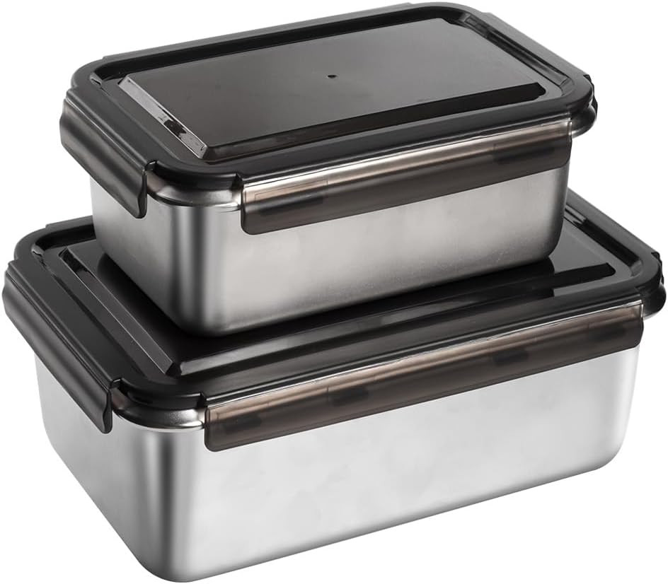 18/10 Stainless Steel Freezer Storage Containers Set of 2, 47Oz 94Oz Food Contai