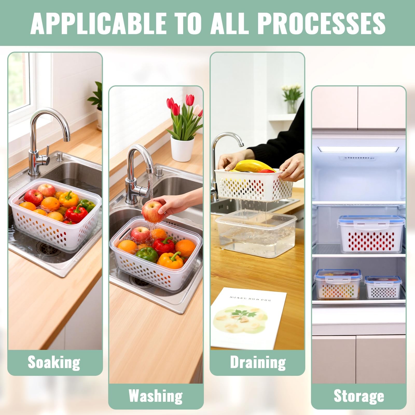 3 PCS Fruit Storage Containers for Fridge Food Berry Storage Container Set wi…