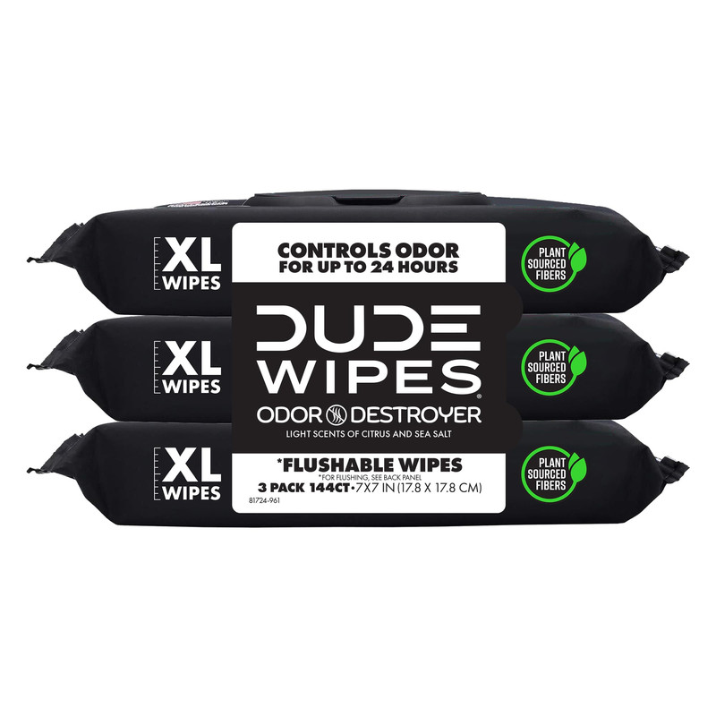 Dude Wipes Odor Destroyer Flushable Wipes – Extra-Large Adult Wet Wipes – 3