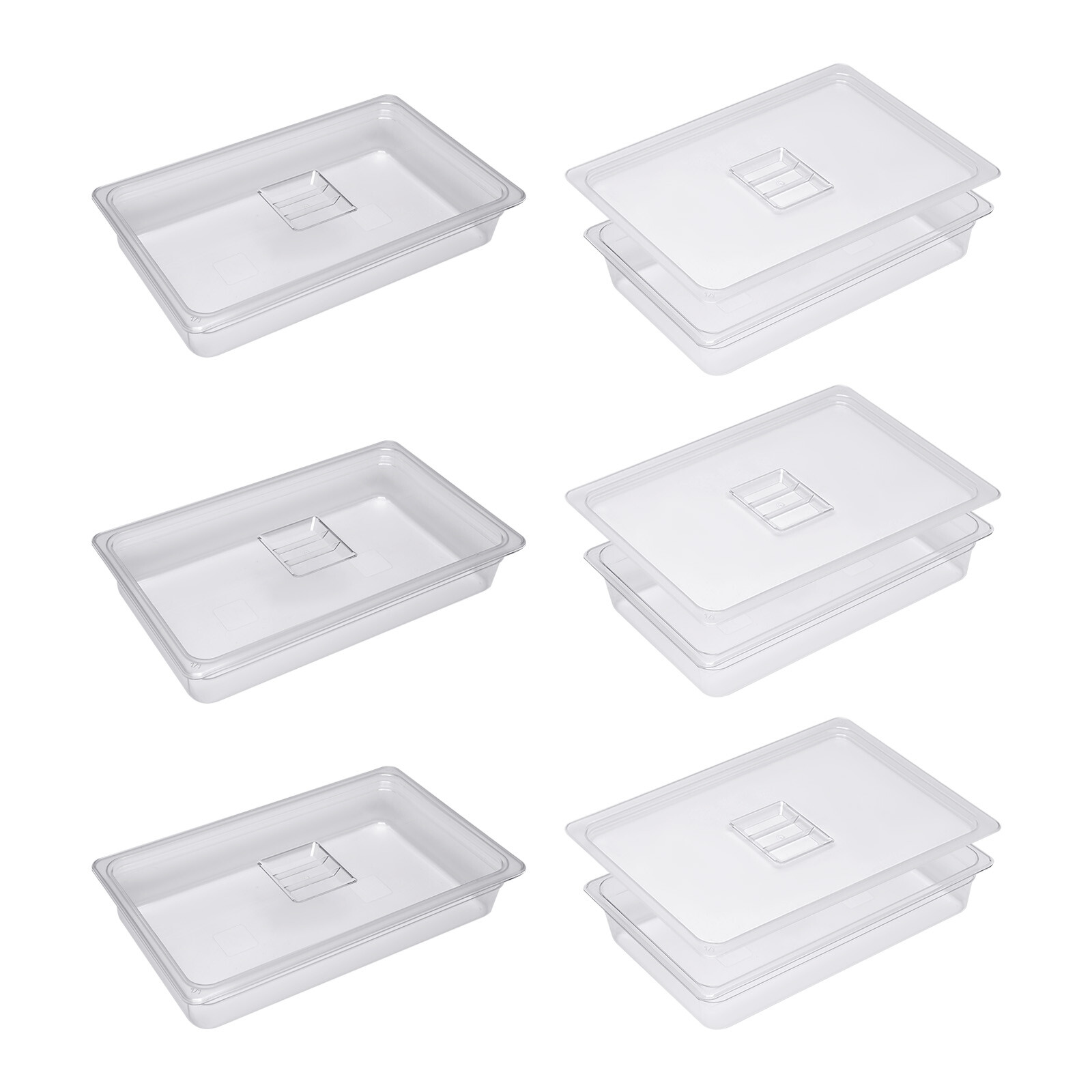 6 Pack Food Pans with Lids, 4” Deep, Polycarbonate, Clear