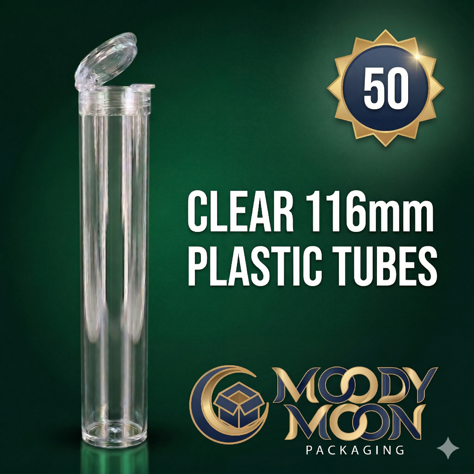 50 Pack 116mm Tubes Clear King Size – Plastic Pop Top Tubes with Squeeze Cap