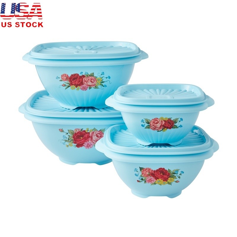 8 Piece BPA Free Bowl Set W/ Lids Microwave Safe Food Storage Containers New