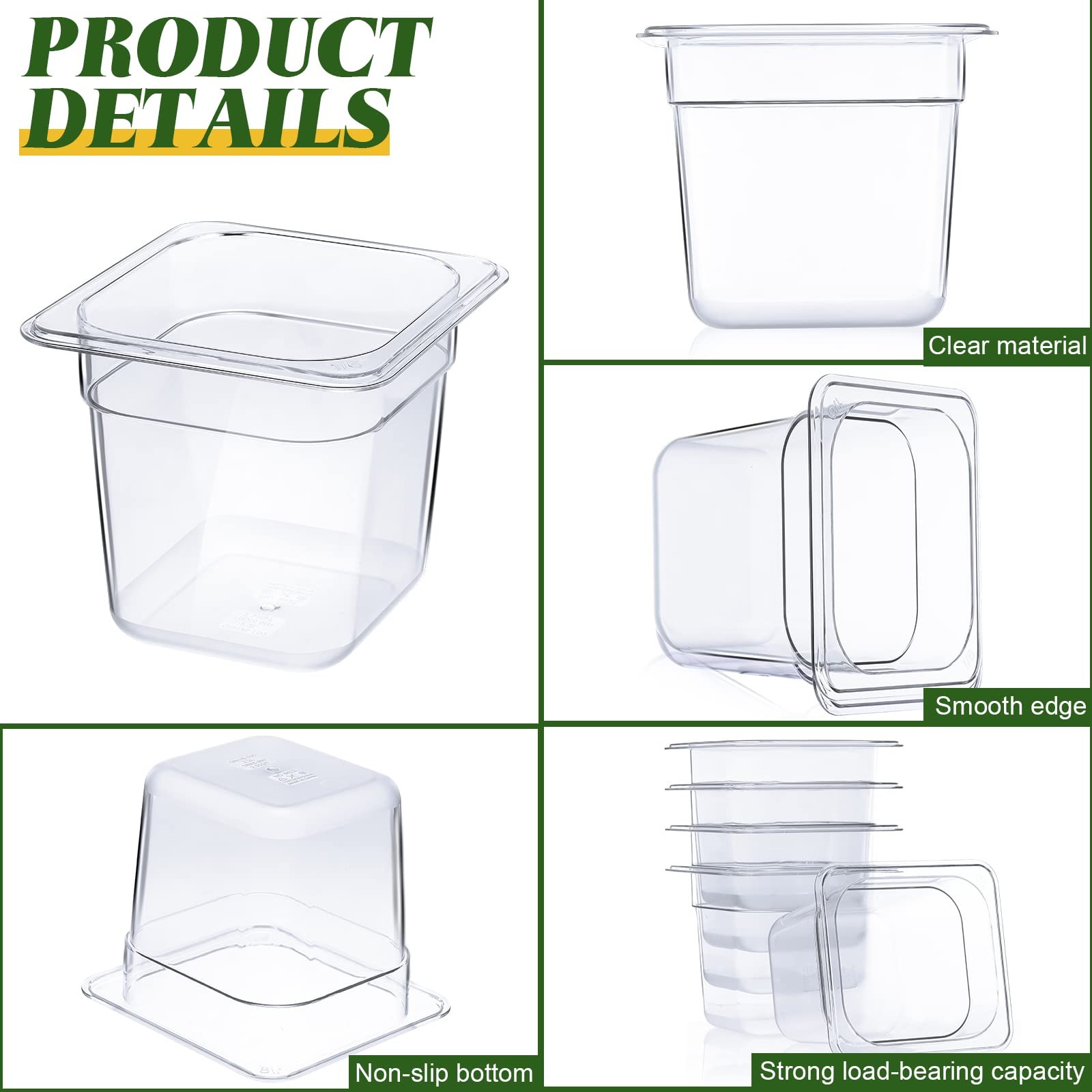Yinder 12 Packs Plastic Clear Food Pan 1/6 Size Stackable Polycarbonate Pan with