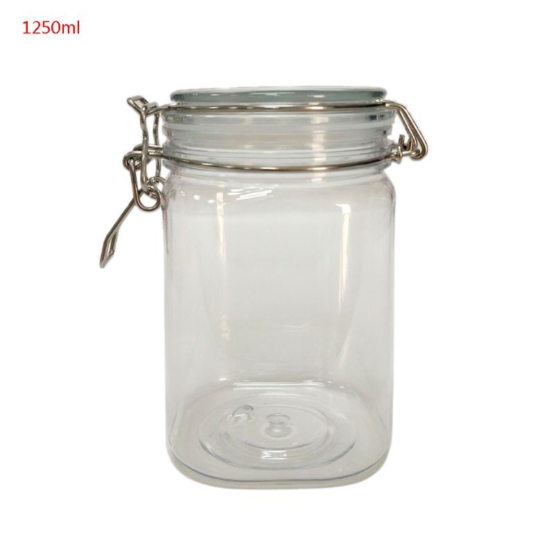 1250ML Plastic Square Clip Top Storage Jar With Airtight Seal Lid Container