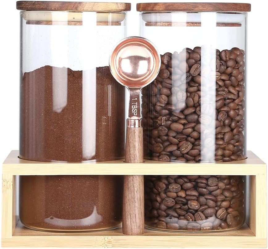 Coffee Beans Storage Canisters with Airtight Lids,Glass Storage Jars for Grinder