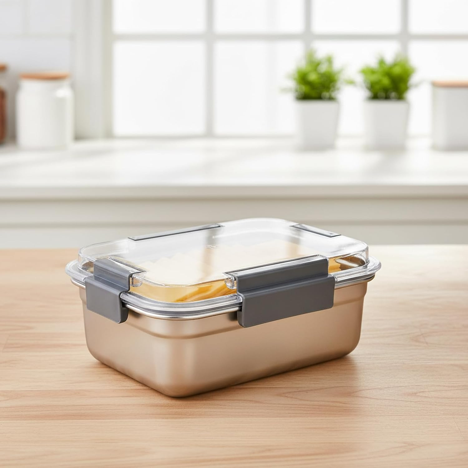 Cheese Container for Refrigerator,Cheese Stainless Steel Container with Lids,Del