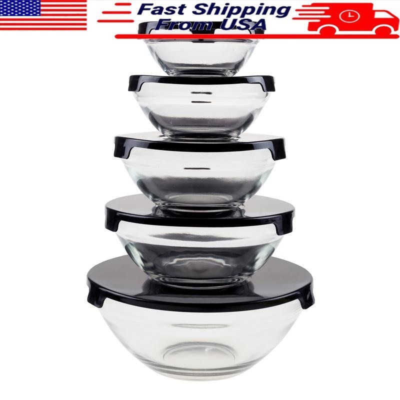 Glass Food Storage Containers Set 10 Pieces Snap Lids Multipurpose Kitchen Use