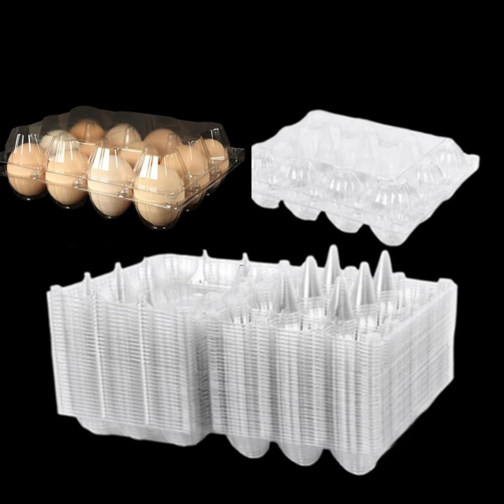 Clear Plastic 12 Grid Empty Chicken Egg Carton Tray With Hinge Lid 40 PCS