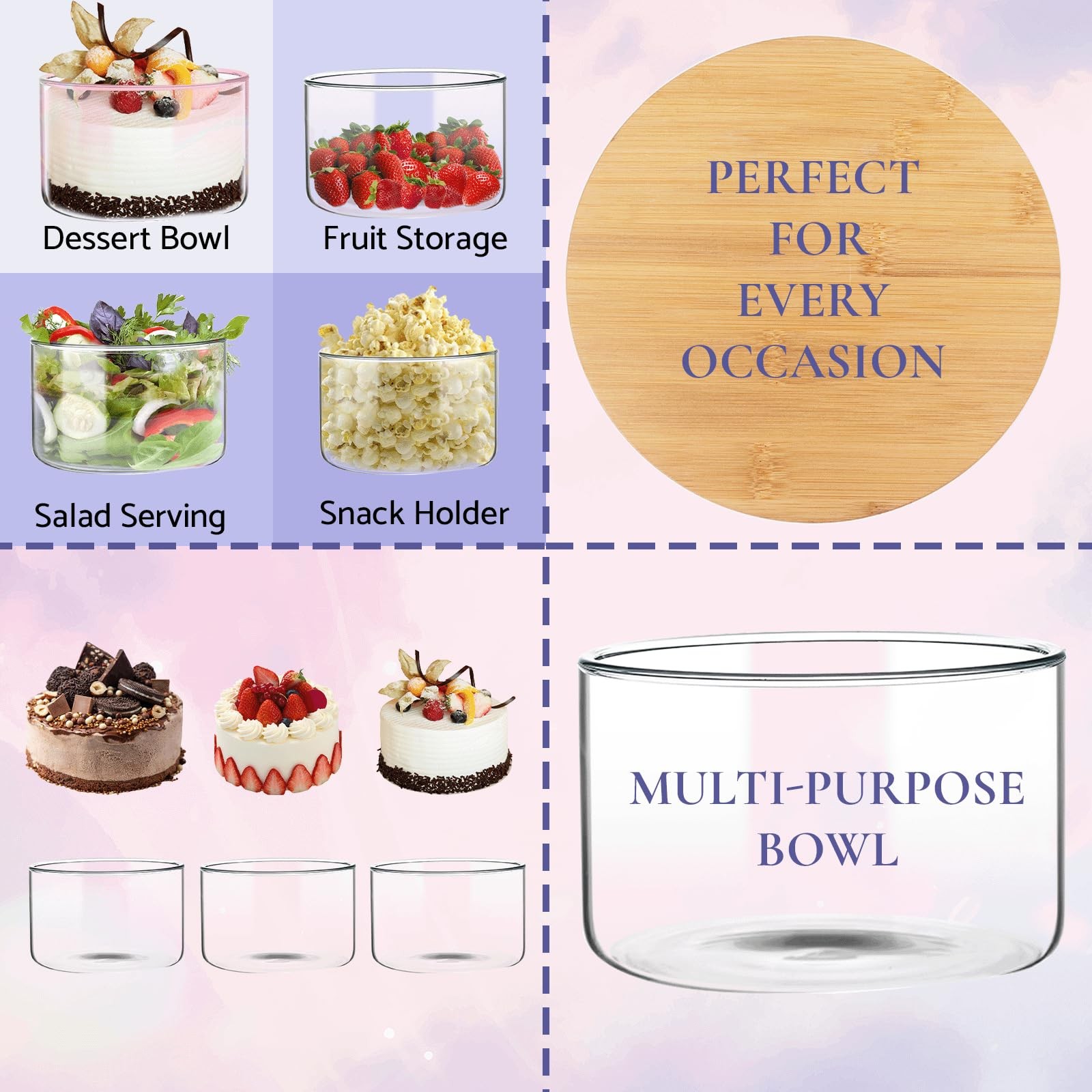 Premium Glass Trifle Bowl with Lid(120oz/3.5L) – Perfect for Desserts, Salads…
