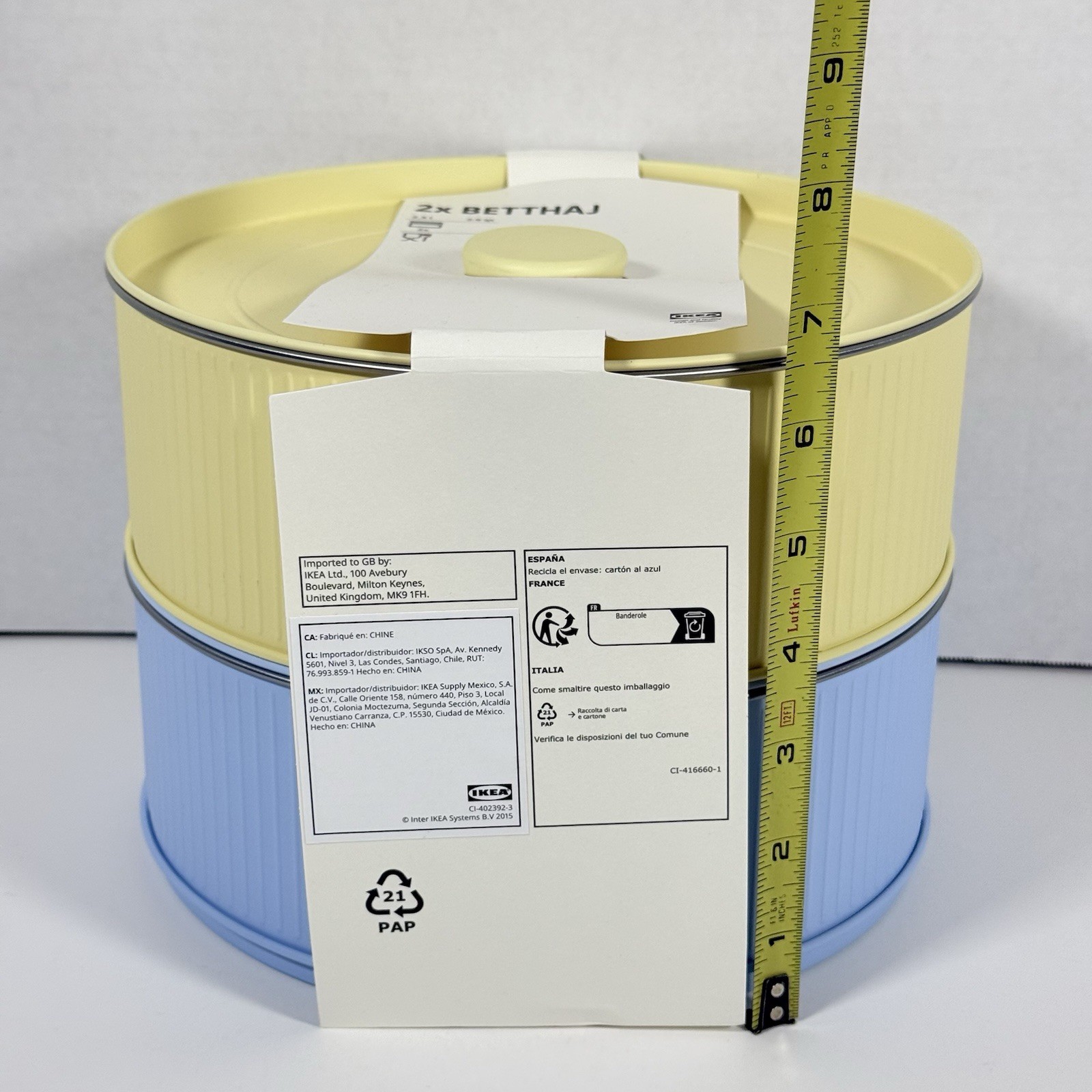 New IKEA BETTHAJ Tin w/ Lid for Cookies Pale Yellow Pale Blue 2.6 qt 2.5L
