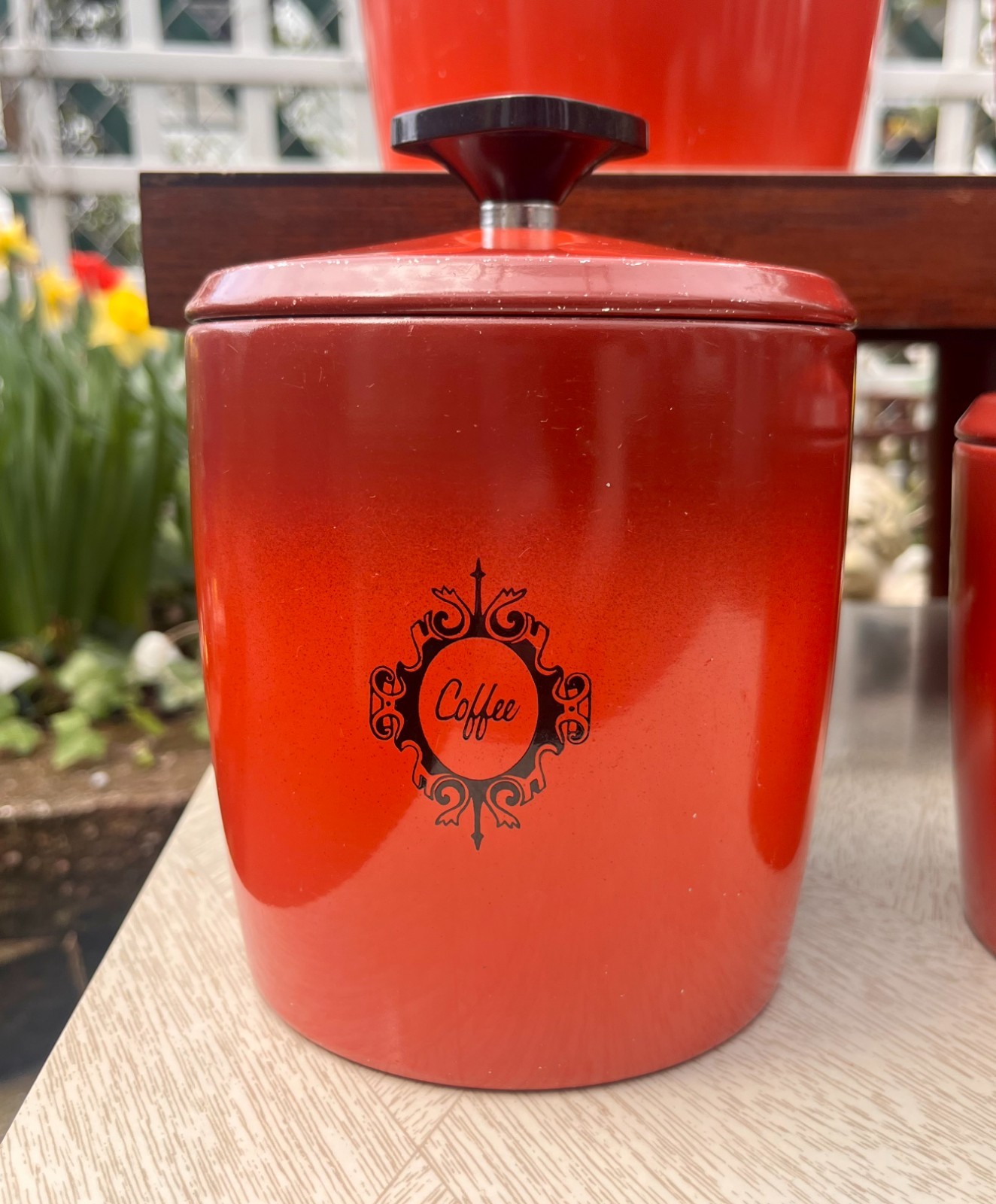 Vintage 1950’s West Bend FULL SET Red Aluminum Kitchen Storage Canisters w Lids