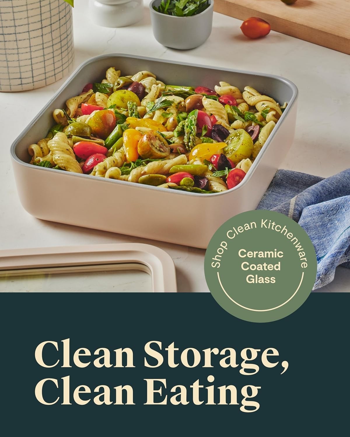 Caraway Large Glass Food Storage 10 Cup Container Ceramic Coated (KW-FS10-GRY)