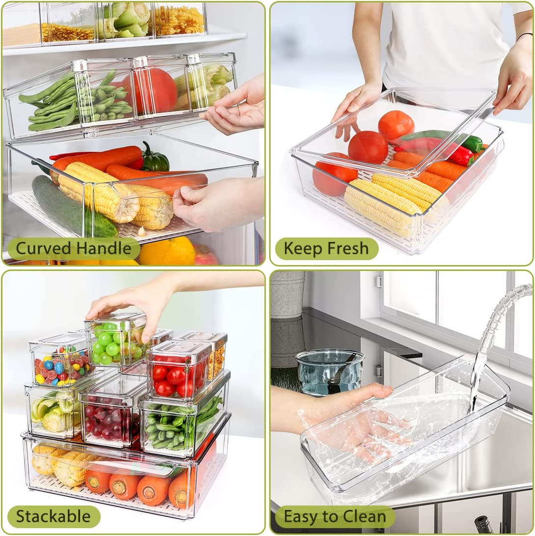 10 Pack Refrigerator Pantry Organizer Bins, Stackable Fridge Organizer Bins with