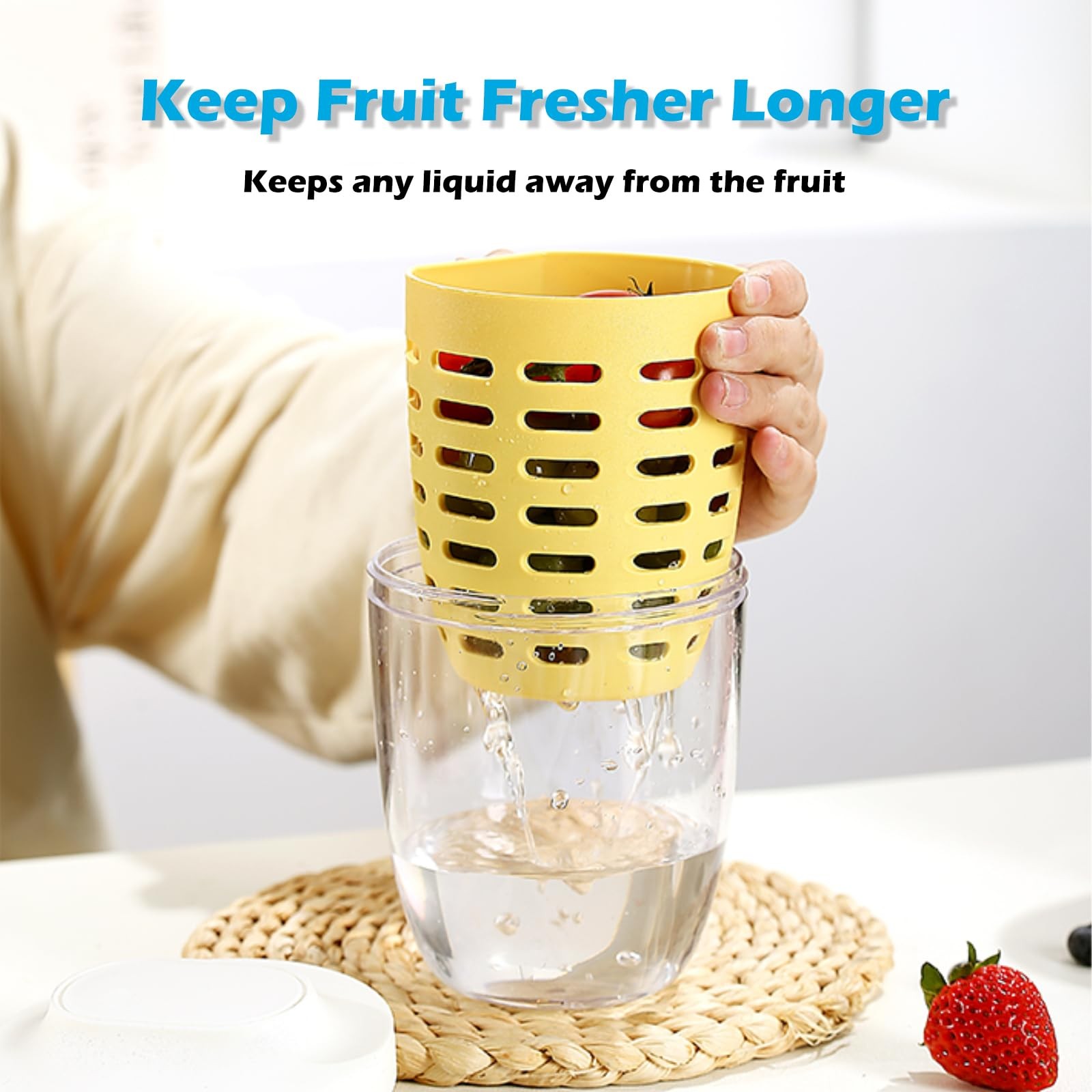 Fresh Fruit Salad Storage Cup To Go With Lids, Fork & Drain Baskets, Reusable…