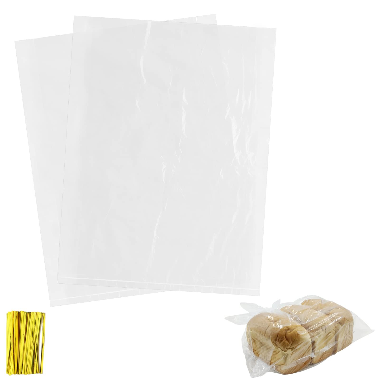 200 Pack 18 x 24 Inch Plastic Produce Bags Bread Loaf Bags Clear Plastic Flat Po