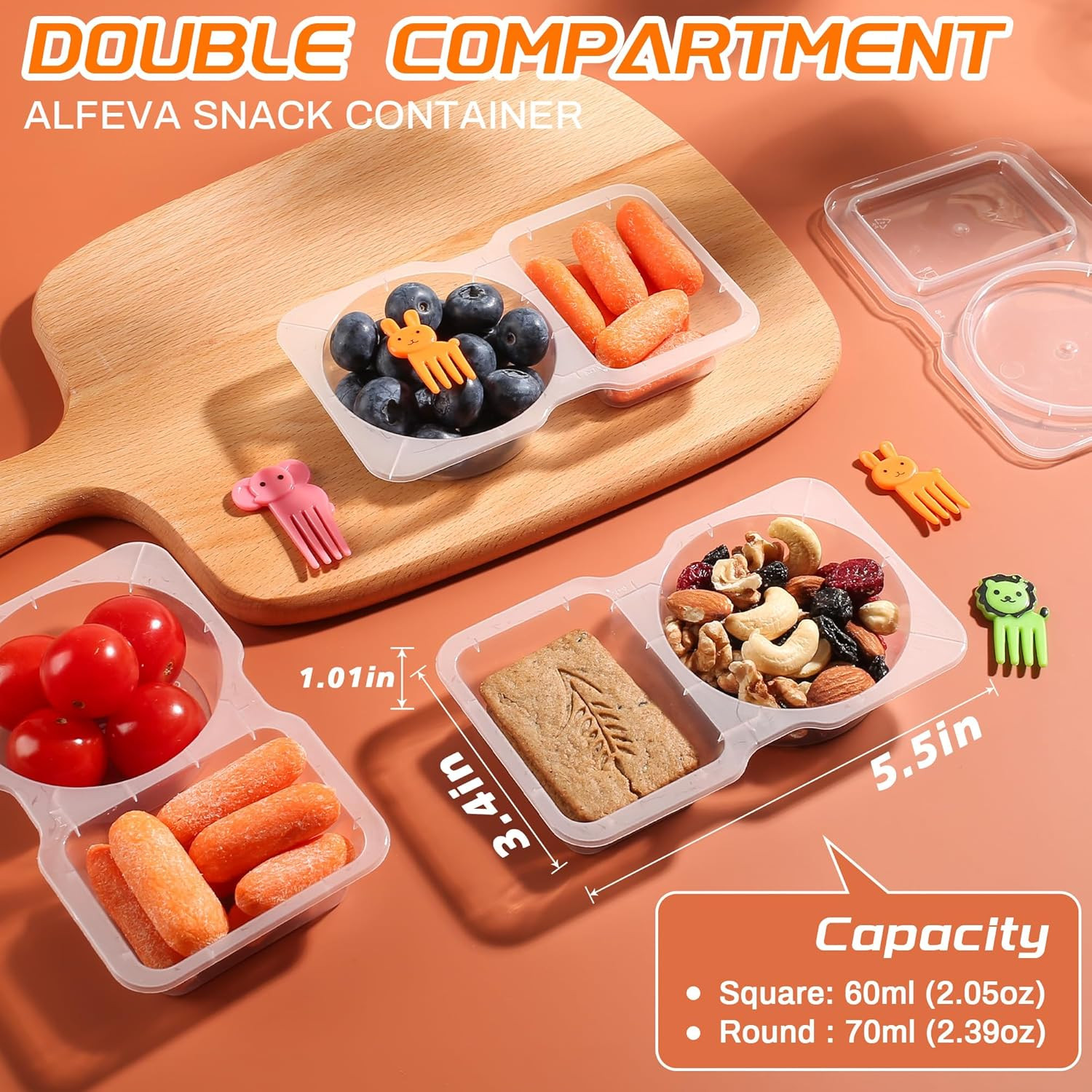 2 Compartment Snack Containers with Lids Leakproof Meal Prep Food Storage