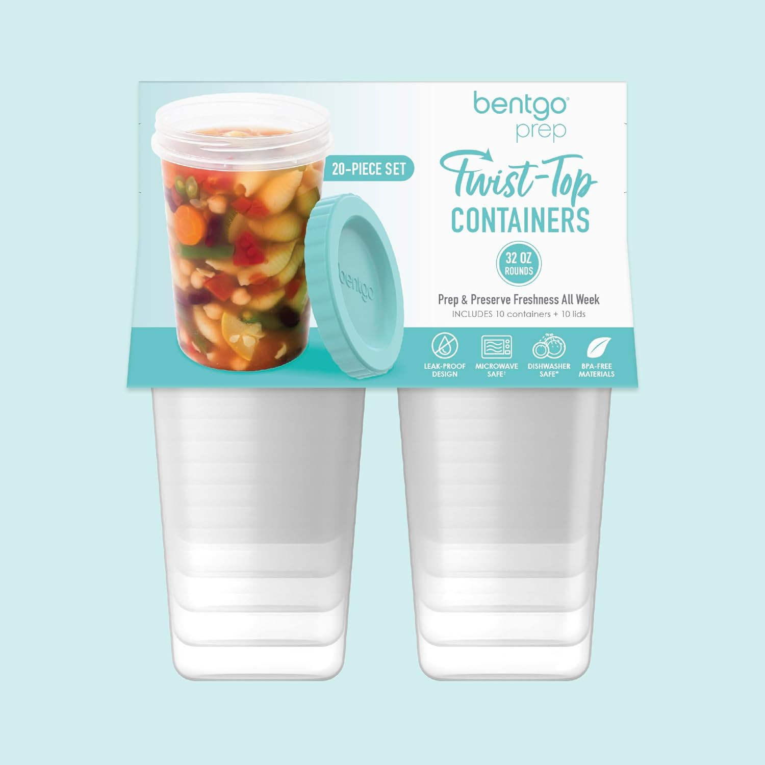 Prep – 20 Piece 32 Fl Oz Leak-Proof Deli Containers with Lids, Food Storage for
