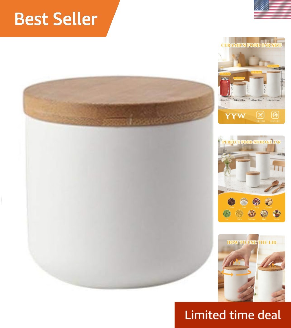 Elegant Ceramic Food Storage Jar with Bamboo Lid – 8.79oz Airtight Canister