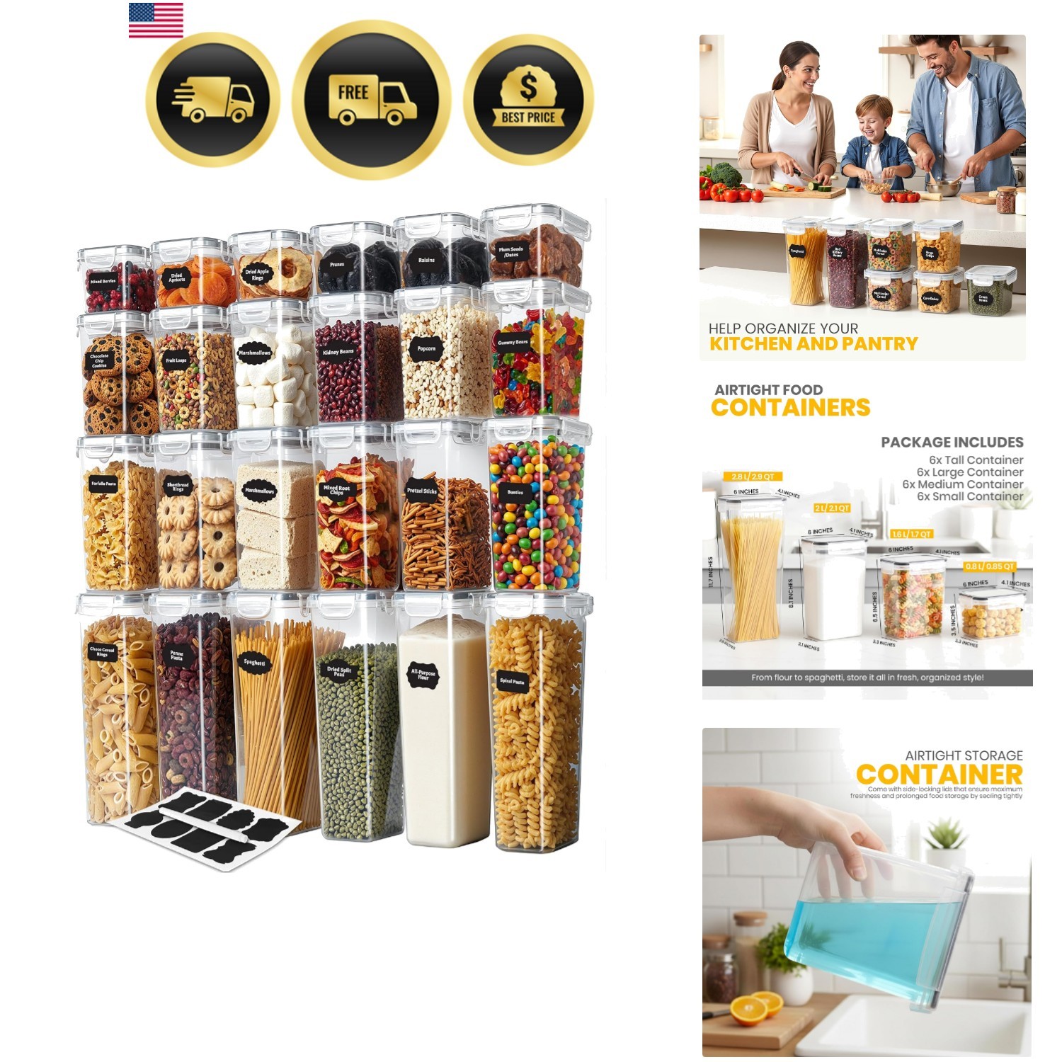 Food Storage Containers Set 24pcs Airtight Plastic Kitchen Pantry Organizer