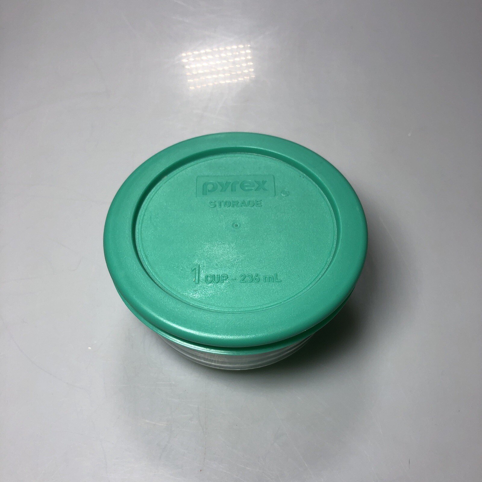 Pyrex 7202 Clear Round Glass Food Storage Bowl 1 Cup With Teal Lid