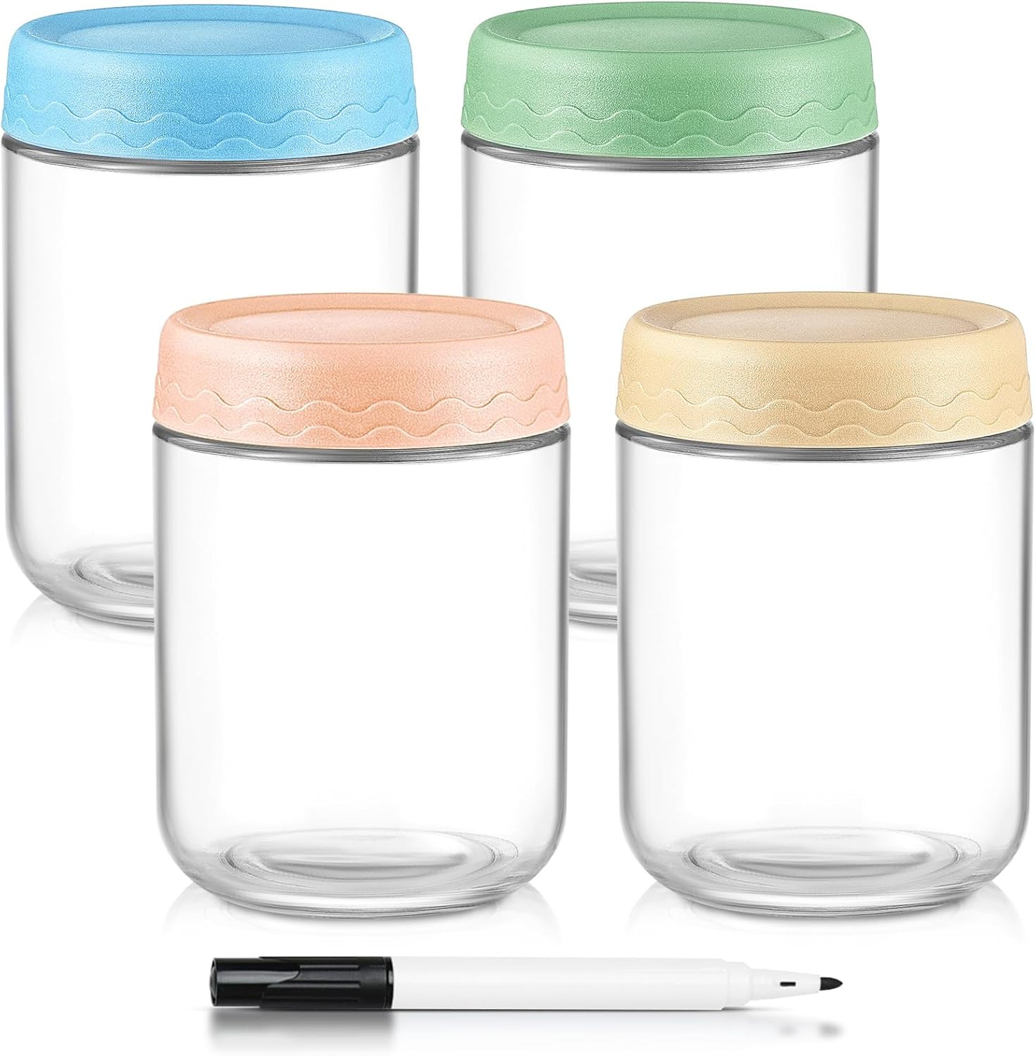 16 Oz Overnight Oats Containers with Lids – 4 Pack Glass Storage Jars with Airti