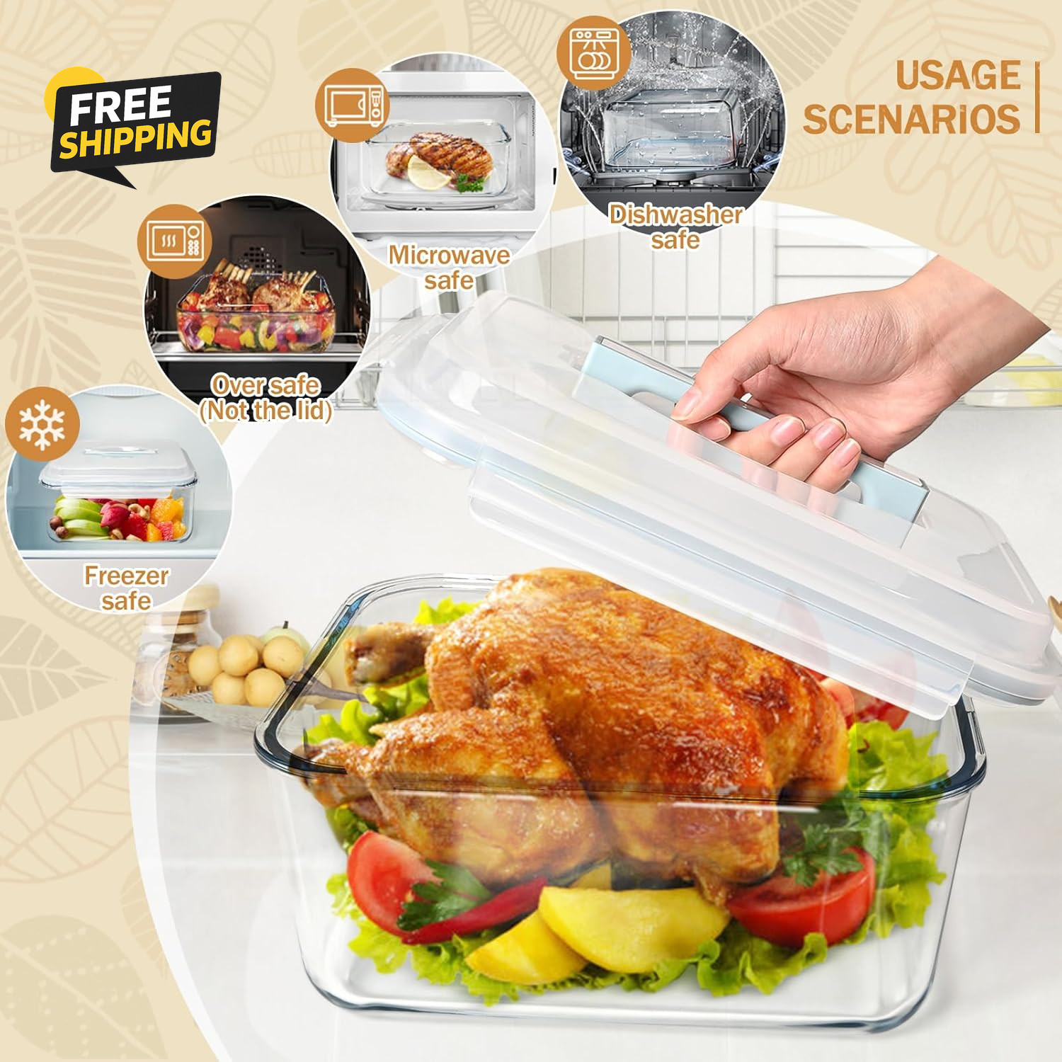 200Oz Glass Food Storage Container XL Airtight Lid Borosilicate 6000ml 26 Cup