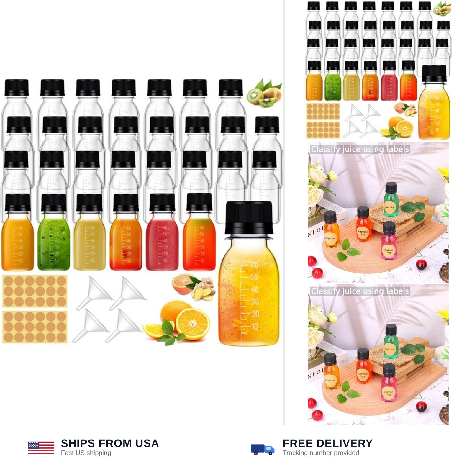 42 Pcs 2oz Plastic Bottles for Liquids, Mini Jars with Lids juice shot bottle…