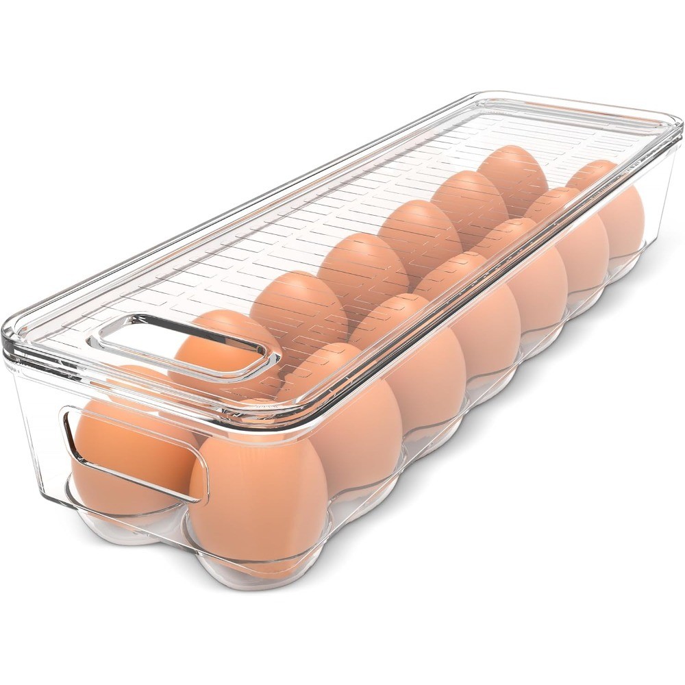 Clear Stackable Egg Holder Container with Lid and Handle for Refrigerator