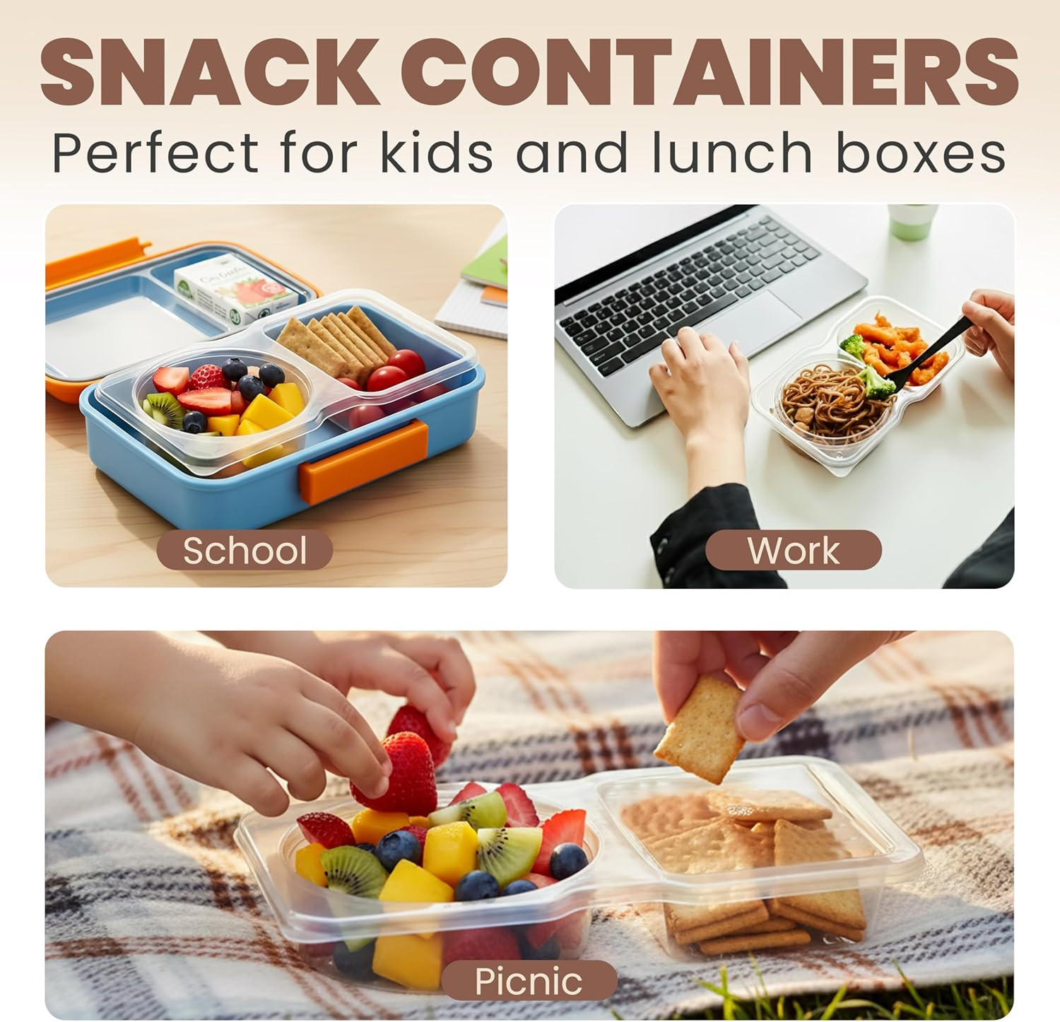 Reusable Snack Containers with Lids 30 Pack – 2 Compartment Portion Control Food