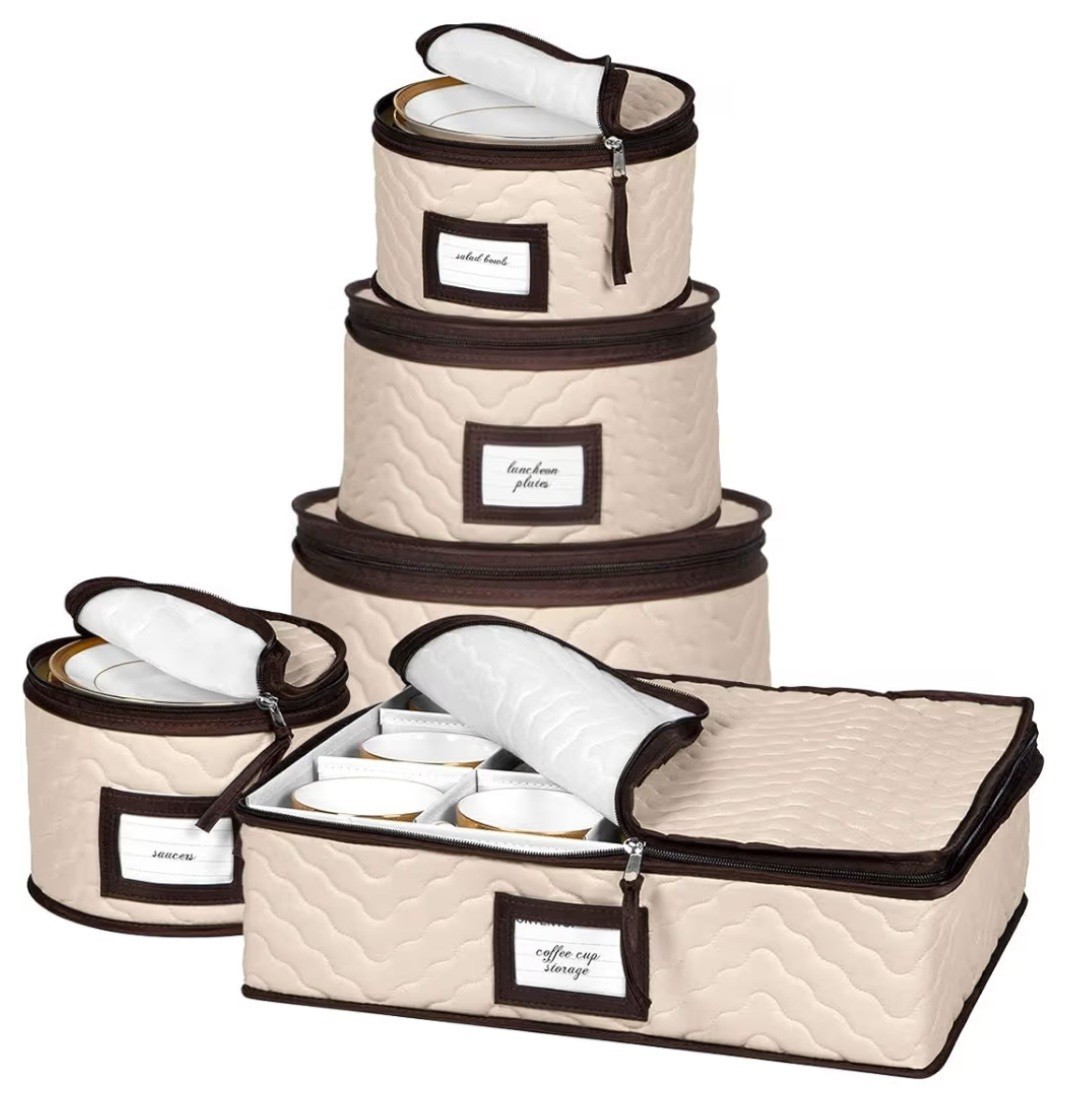 5-Piece China Storage Containers Quilted Design. Safe Dinnerware Storage