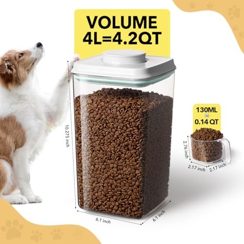 Dog Food Storage Container with 130ml Scoop – 4L/4.2qt Airtight Dog Food 4.2Qt