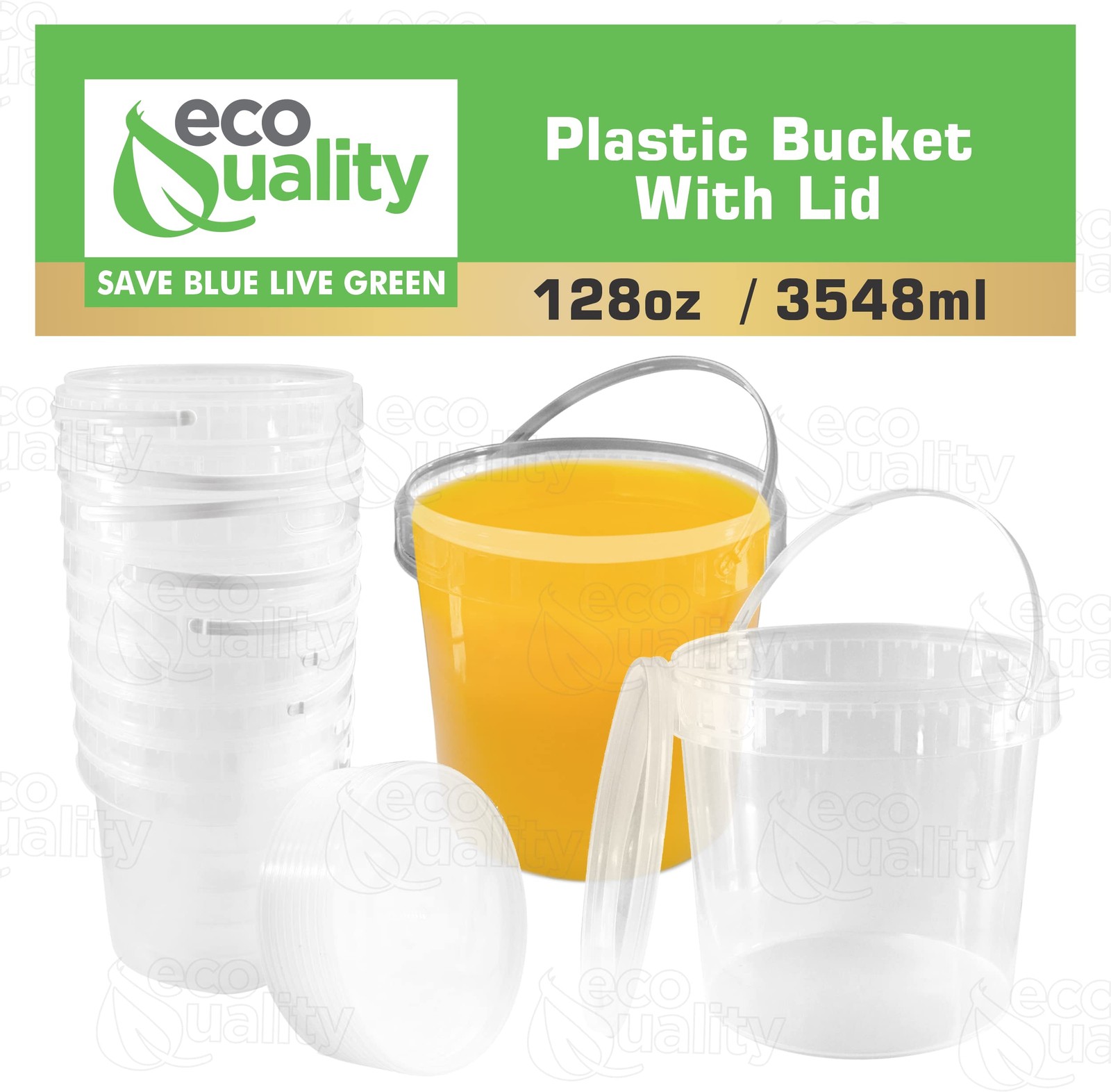 EcoQuality 1 Gallon Clear Plastic Ice Cream Bucket w/Lid & Handle, 1 Pack