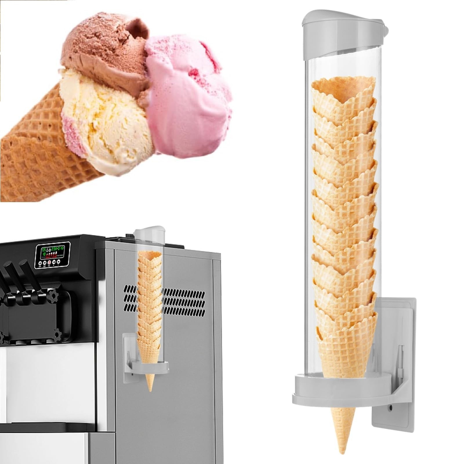 16” Resturant Ice Cream Cone Dispenser (Commercial), Fit for Most Cone & Waf…